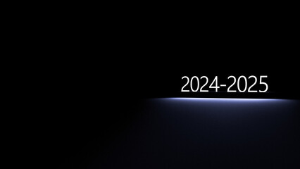 2024-2025 neon glowing text, numbers with copy space. 2024-2025 banner, background, wallpaper. 3D render