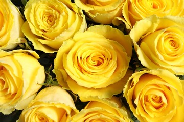 Beautiful bouquet of yellow roses as background, closeup