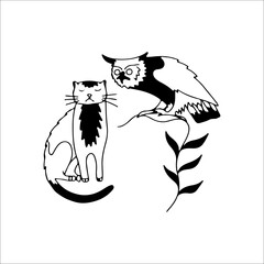 owl and cat vector illustration