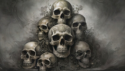 Clip art of stacked skulls