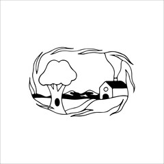 vector illustration of tree view with house