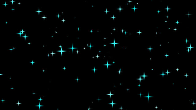 Picture of the twinkle glitter cyan star sparkling behind black background