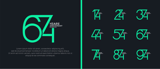 set of anniversary logo green and white color on black background for celebration moment