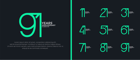 set of anniversary logo green and white color on black background for celebration moment