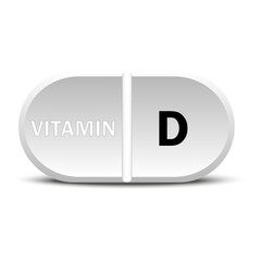 Vitamin D white icon. Vitamin drop pill capsule icon. Vector illustration. EPS10.