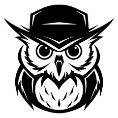 Unique Logo of Owl Wearing a Detective Hat. Vector Illustration. SVG