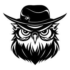 Unique Logo of Owl Wearing a Detective Hat. Vector Illustration. SVG