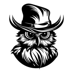 Unique Logo of Owl Wearing a Detective Hat. Vector Illustration. SVG