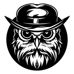 Unique Logo of Owl Wearing a Detective Hat. Vector Illustration. SVG - obrazy, fototapety, plakaty