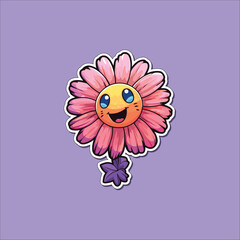 Fototapeta premium gerbera daisy sticker. kawaii cartoon illustration