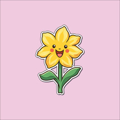 daffodil sticker. kawaii cartoon illustration