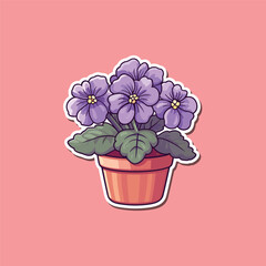 african violet plant sticker. kawaii cartoon illustration