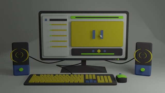 Mock up Desktop computer. Screen device mockup monitor play music, Realistic 3d.