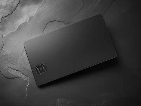 Black bank credit card on marble table isolated AI