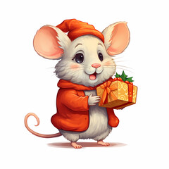 A mouse dressed as Santa Claus