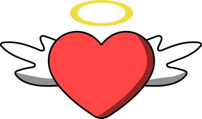 The red heart has white wings and a yellow fairy band
