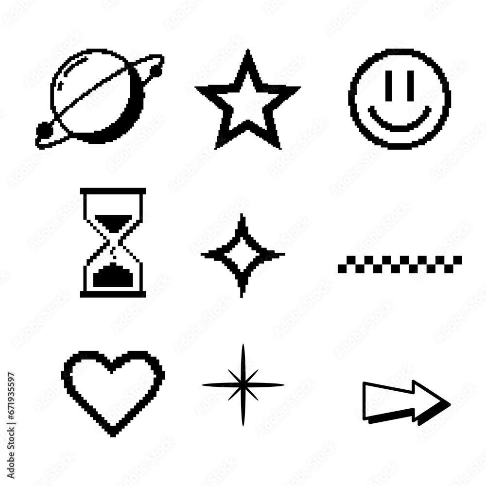 Fototapete Set with different Y2k elements for design.Trendy geometric brutalism forms, memphis elements. Simple shapes forms, symbols and frames y2k style.