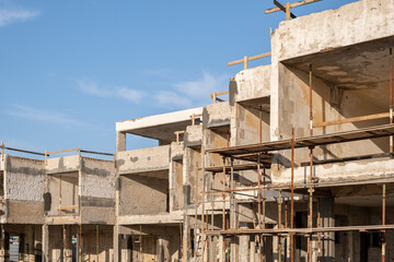In Israel apartment buildings undergo extensive reconstruction. This construction site of real estate in the region