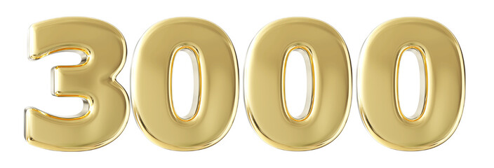 3k Follower Gold Number 3D Render