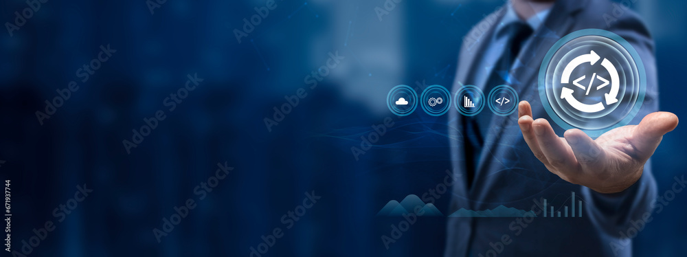 Wall mural web developing. navigating the digital frontier in internet technology business concepts.