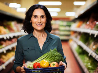 A portrait of a woman shopping in a supermarket