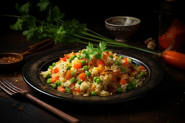 close up fried rice picture. macro fried rice. food photography for menu.