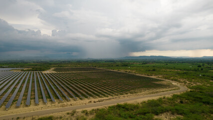 Rain over solar pv plant