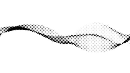 Fototapeta premium Halftone wave background. Dotted flowing shape wallpaper. Abstract wavy gradient texture. Black and white curved liquid line element for poster, banner, cover. Vector
