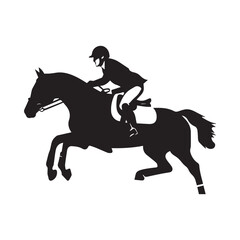 black silhouette of an Equestrian jumping with a horse