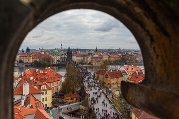 View onto Charles Bridge in Prague, Czech Republic