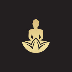 Buddha logo design in gold color, suitable for spiritual business. Gautama Buddha was an ascetic and spiritual teacher from South Asia who lived in the 6th or 5th century BC. 