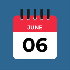 june 6 alendar reminder. 6 june daily calendar icon template. Calendar 6 june icon Design template. Vector illustration