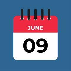 june 0 alendar reminder. 9 june daily calendar icon template. Calendar 9 june icon Design template. Vector illustration