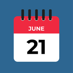 june 21 alendar reminder. 21 june daily calendar icon template. Calendar 21 june icon Design template. Vector illustration