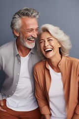 Loving middle-aged couple sharing laughter sight reminding love source of joy and happiness. Grey-haired married couple in love sharing laughter serves reminder love wellspring of joy