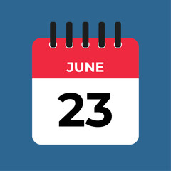 june 23 alendar reminder. 23 june daily calendar icon template. Calendar 23 june icon Design template. Vector illustration