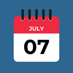 july 7 calendar reminder. 7 july daily calendar icon template. Calendar 7 july icon Design template. Vector illustration