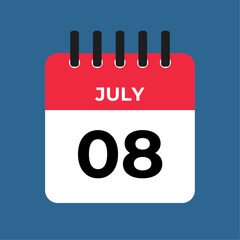 july 8 calendar reminder. 8 july daily calendar icon template. Calendar 8 july icon Design template. Vector illustration