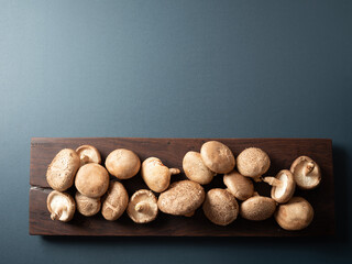 Shiitake mushrooms on wooden tray