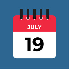 july 19 calendar reminder. 19 july daily calendar icon template. Calendar 19 july icon Design template. Vector illustration