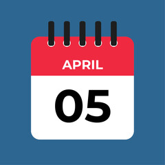 april 5 calendar reminder. 5 april daily calendar icon template. Calendar 5 april icon Design template. Vector illustration