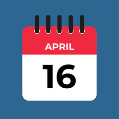 april 16 calendar reminder. 16 april daily calendar icon template. Calendar 16 april icon Design template. Vector illustration
