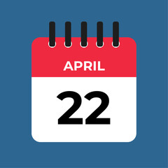 april 22 calendar reminder. 22 april daily calendar icon template. Calendar 22 april icon Design template. Vector illustration
