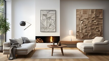 two photos which show two living rooms with a fireplace, a fireplace and a large window, in the style of sabattier filter, white background, clear edge definition, danish golden age