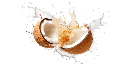Coconut Broken Open with Splashing Water Juice