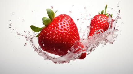 Fresh strawberries flying with splashing water