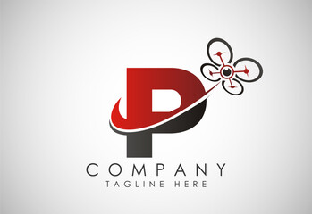 Letter P drone logo design vector template. Drone technology logo sign symbol
