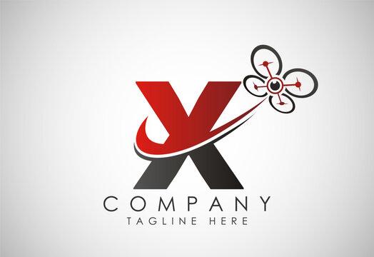 Letter X drone logo design vector template. Drone technology logo sign symbol