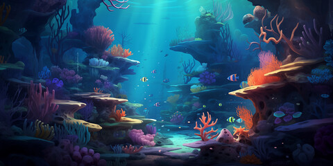 Fototapeta na wymiar Design an underwater-themed background with sea creatures.