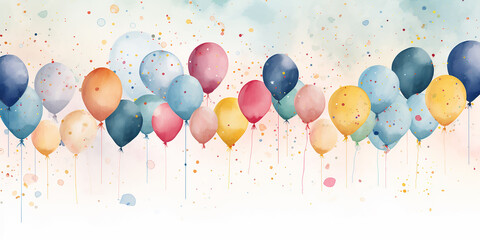 Illustrate an array of colorful and patterned balloons in a celebratory setting. 